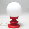 Petite lampe boule sur pied tulipe rouge Années 70 Petite lampe boule sur pied tulipe rouge Années 70