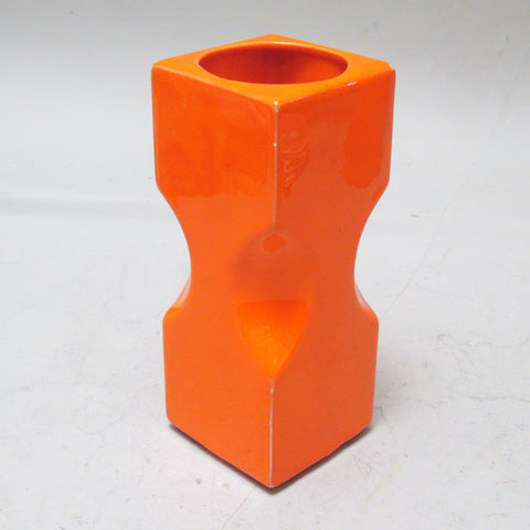 Vase geométrique en céramique orange Spagnolo Sicart Années 70