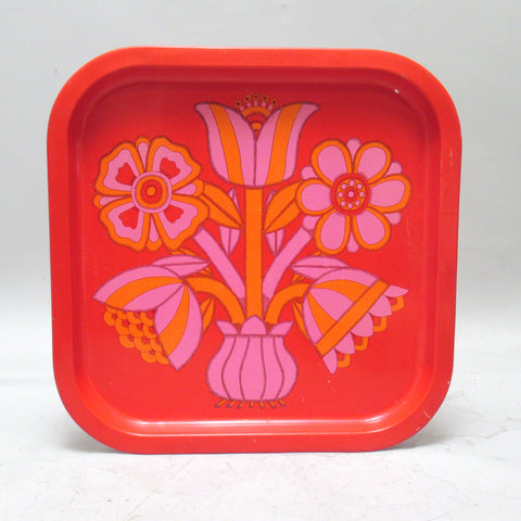 Plateau carré à décor de fleurs Années 70