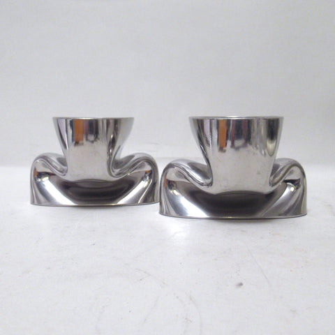 Paire de bougeoirs scandinaves en inox Années 70