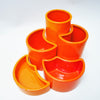 Ensemble combinable de 5 vases orange en céramique Pino Spagnolo Sicart Ensemble combinable de 5 vases orange en céramique Pino Spagnolo Sicart