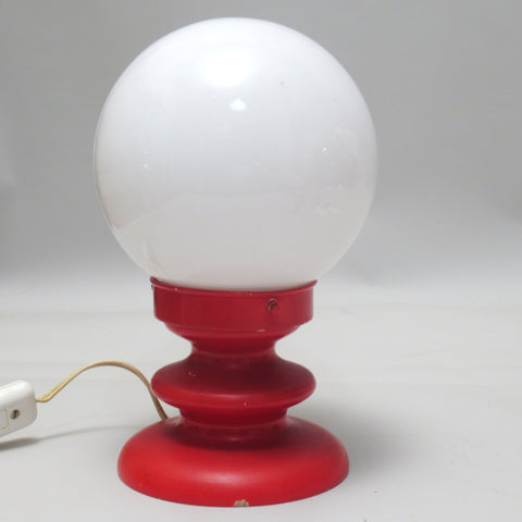 Petite lampe boule sur pied tulipe rouge Années 70