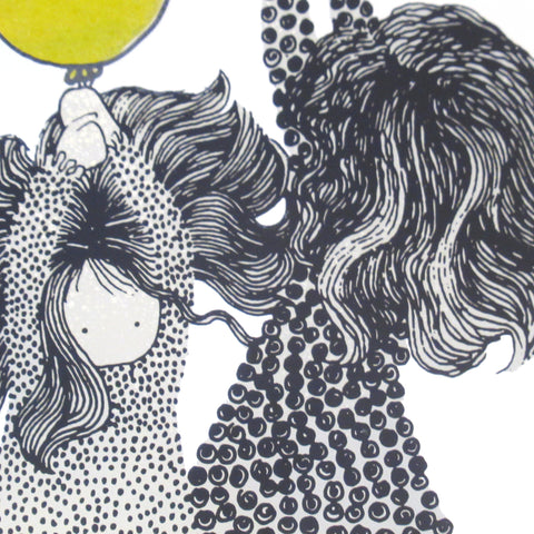 Miroir sérigraphié  fillettes aux ballons Brytone NY 1970