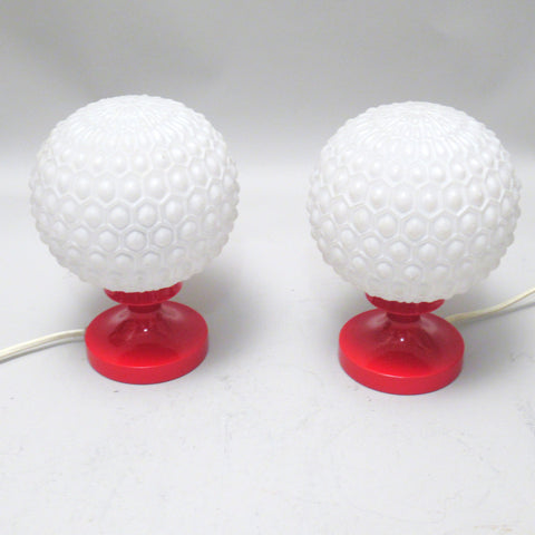 Paire de lampes boule rouge années 70