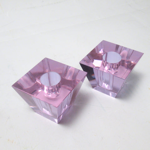 Paire de bougeoirs scandinaves en verre alexandrite