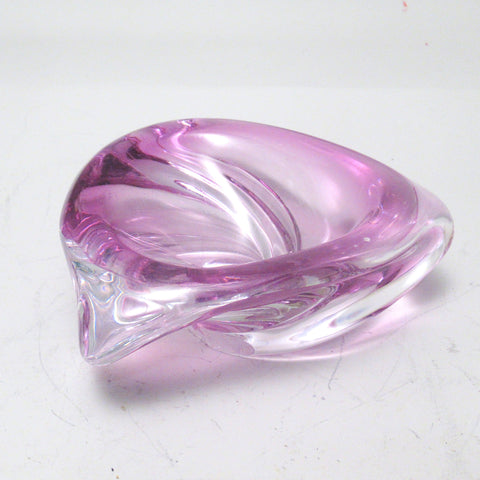 Cendrier en verre rose Val St Lambert Années 60