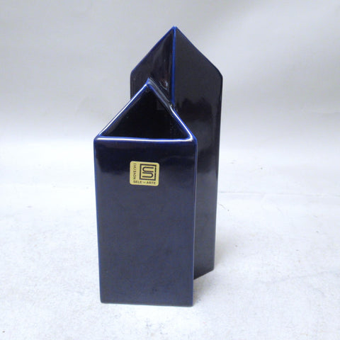 Vase double triangle en céramique bleu Sele Arte