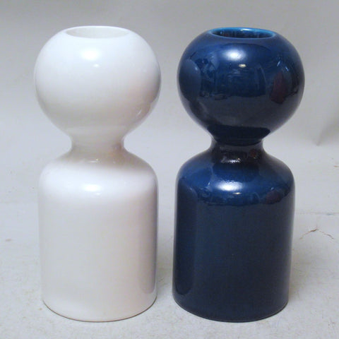 Paire de bougeoir en céramique bleu et blanc Liisi Beckmann Gabbianelli