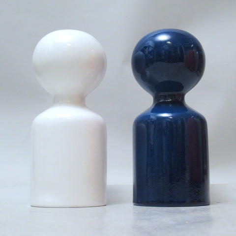 Paire de bougeoir en céramique bleu et blanc Liisi Beckmann Gabbianelli