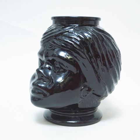 Cache-pot Tête d’homme en verre noir Années 60