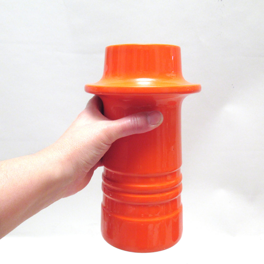 Vase Vintage Années 70 En Verre Orange à Motif Fleurs - Marque Arcopal Ou Pyrex - Occasion Déco Rétro