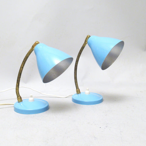 Paire de petites lampes de bureau bleues Années 60