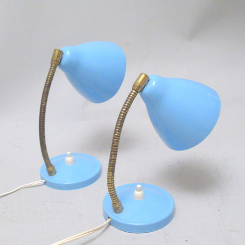 Paire de petites lampes de bureau bleues Années 60