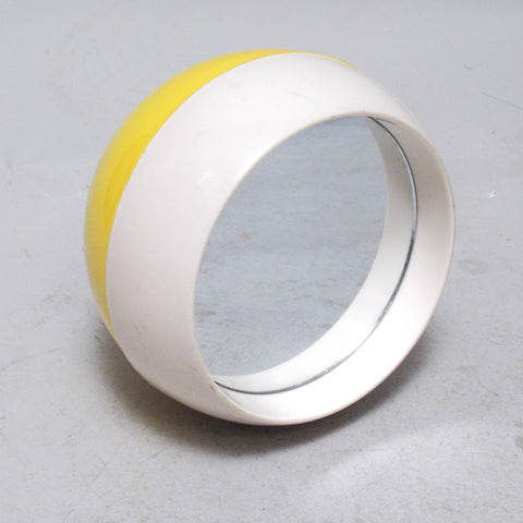 Petit miroir boule en plastique blanc et jaune années 70