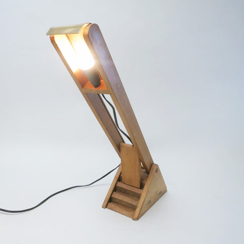 Lampe en bois et laiton Italie circa 1970