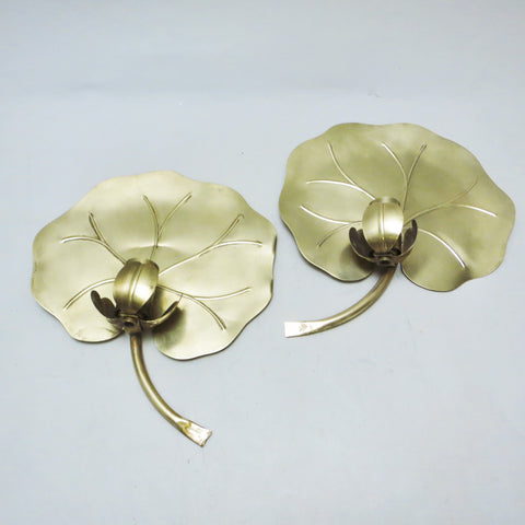 Paire d'appliques feuilles de Lotus laiton années 70