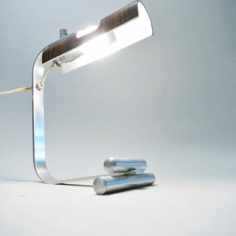Lampe de bureau en bois et aluminium Années 70