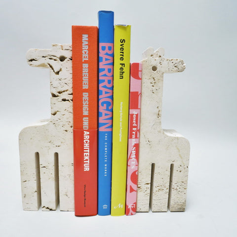 Paire de serre-livres girafe en travertin Fratelli Mannelli