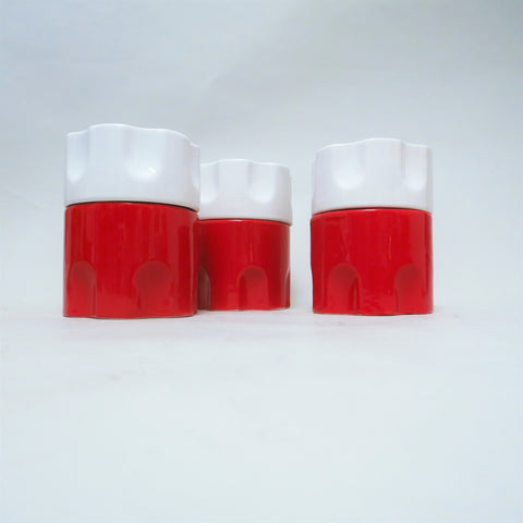 Trois boîtes en céramique rouge et blanc Deruta Italy