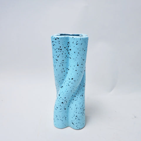 Vase  Trèfle en céramique bleue mouchetée Années 80