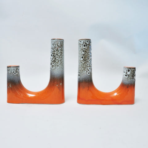 Paire de chandeliers en céramique FatLava orange Années 60
