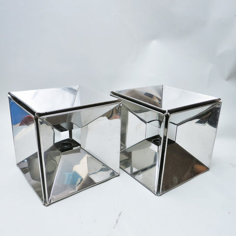 Paire de lampes Cubiques en acier miroir 1970