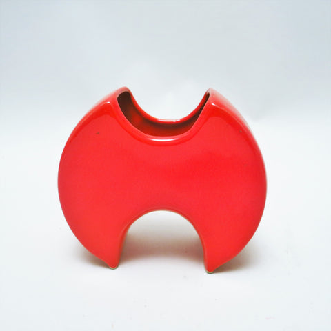 Petit vase geometrique Vetrochina rouge 1970