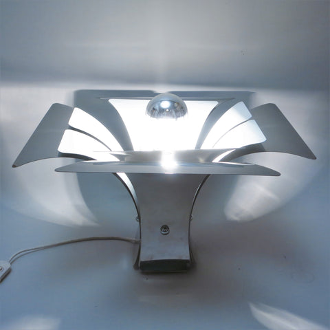 Grande lampe fleur italienne en inox Années 60
