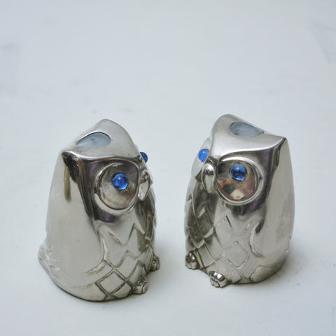 Salière et Poivrier Hiboux en métal argenté